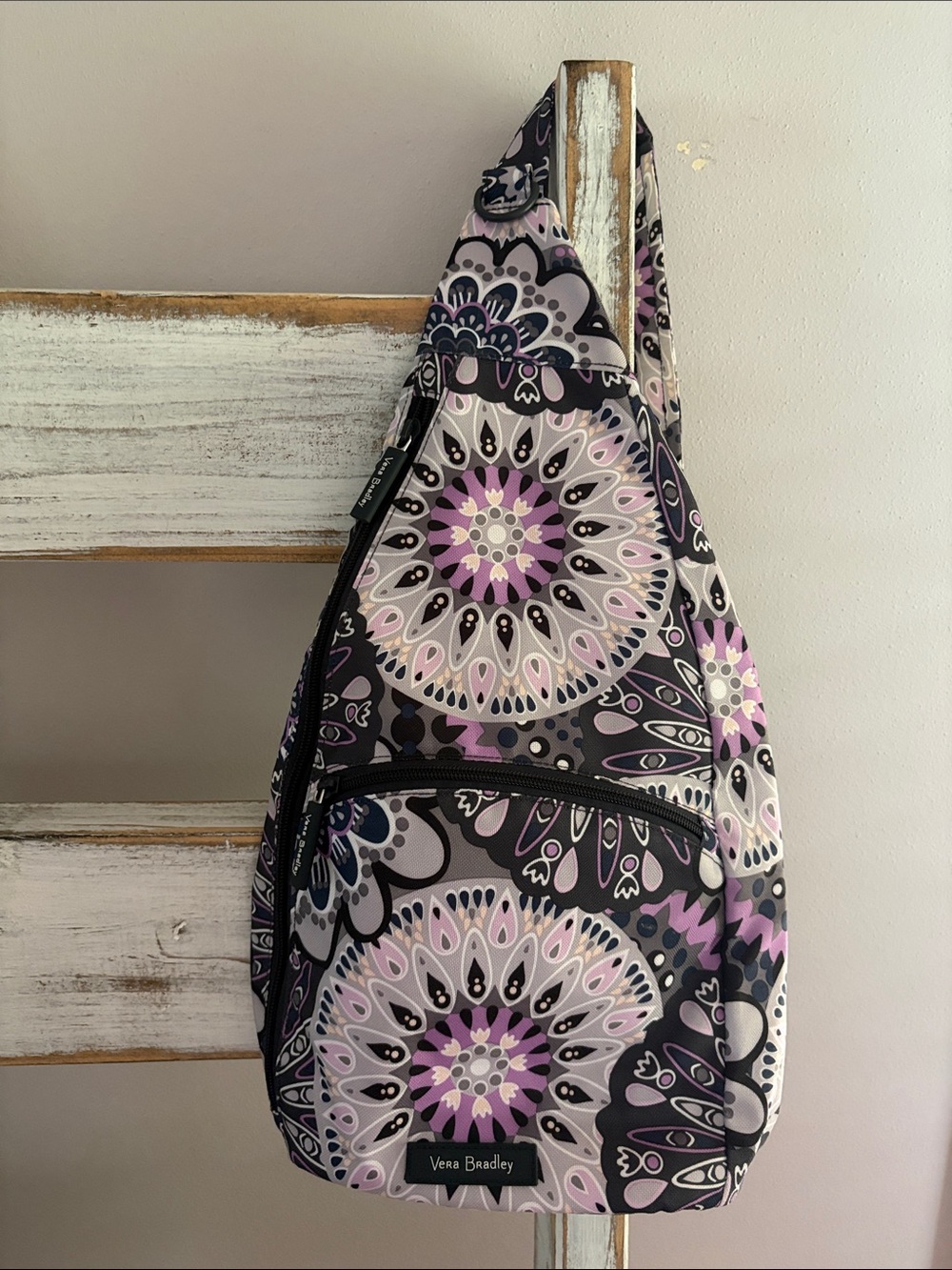 Vera Bradley Purple Lavender Gray Floral Mandala Sling Crossbody